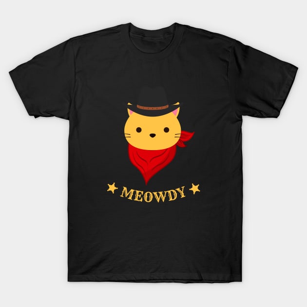 Meowdy Funny Cowboy Cat Western Rodeo Feline T-Shirt by Foxxy Merch